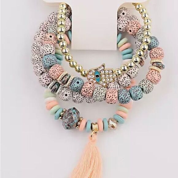 4 PIECE NATURAL STONE BRACELET SET - Picture 2 of 2